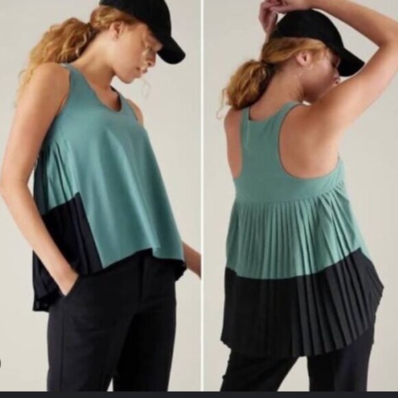 XXS - ATHLETA Swing Forward Pleated Tank Top Green Black Breathable NEW - Picture 4 of 4
